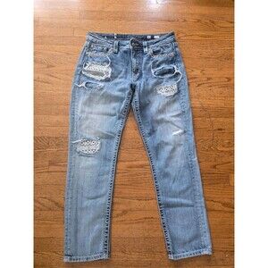 Miss Me Jeans Womens 30 Blue Boyfriend Ankle Distressed Lace Patchwork Denim